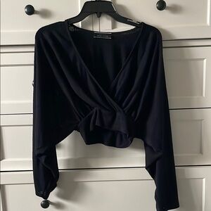 Blue Blush Women’s Black Draped Front Cropped Long Sleeve Blouse - Size Small
